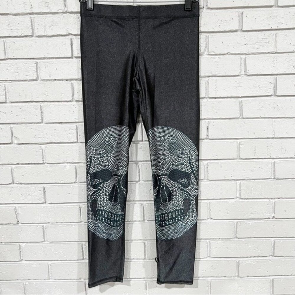 Terez “Crystal Skull” Hi‑Shine Leggings • Gothic Sparkle Slim Band • Size‎ Large